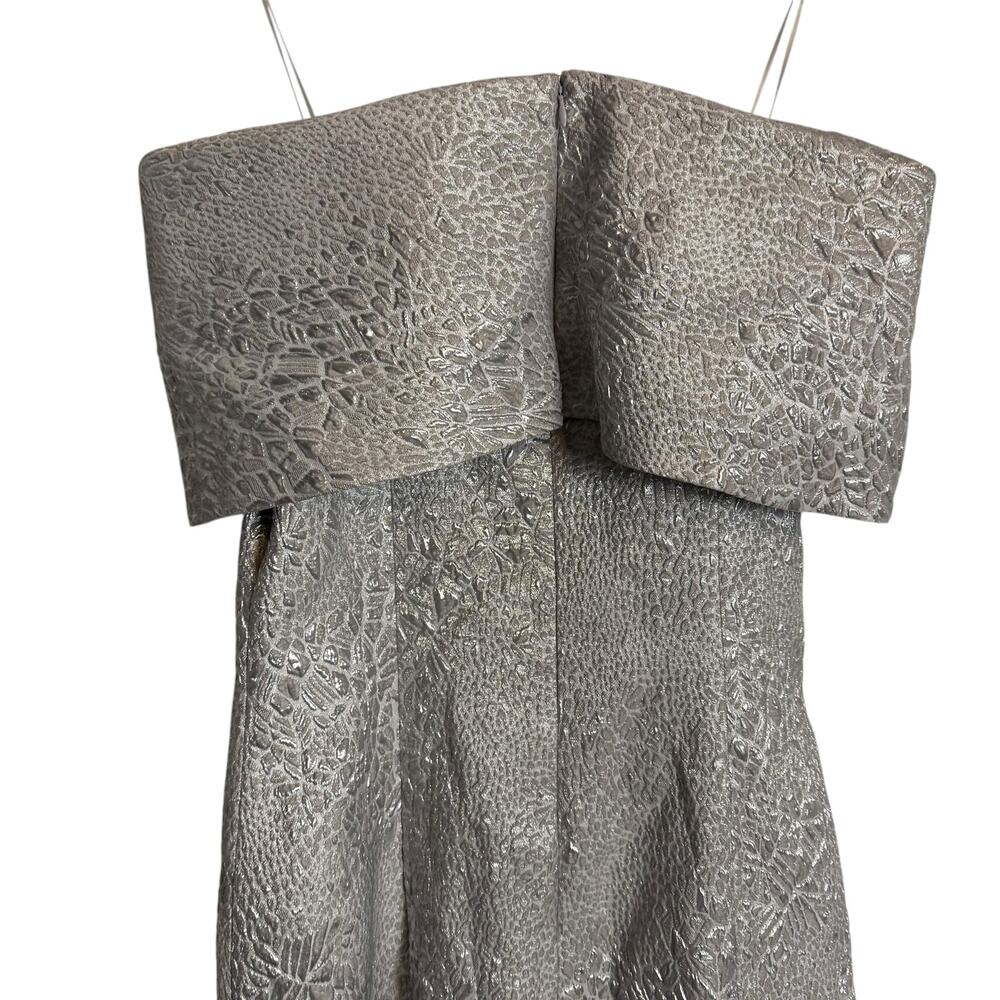 Rickie Freeman Teri Jon Silver Off Shoulder Jacquard Formal Gown 12 - Picture 9 of 10
